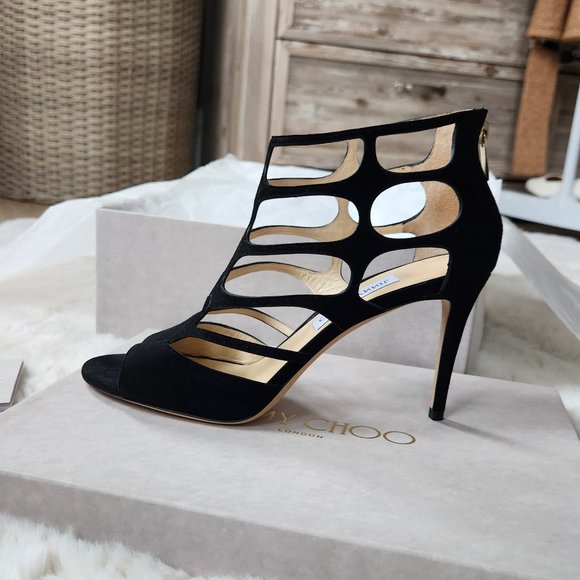 NWT Jimmy Choo Ren85 Suede Cut-out Heeled Sandals - Picture 1 of 14
